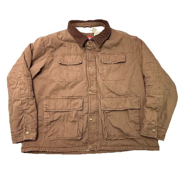 Wrangler Mens Brown Sherpa Lined Barn Chore Jacket Zip Closure Pockets 3XL VTG - Picture 1 of 11